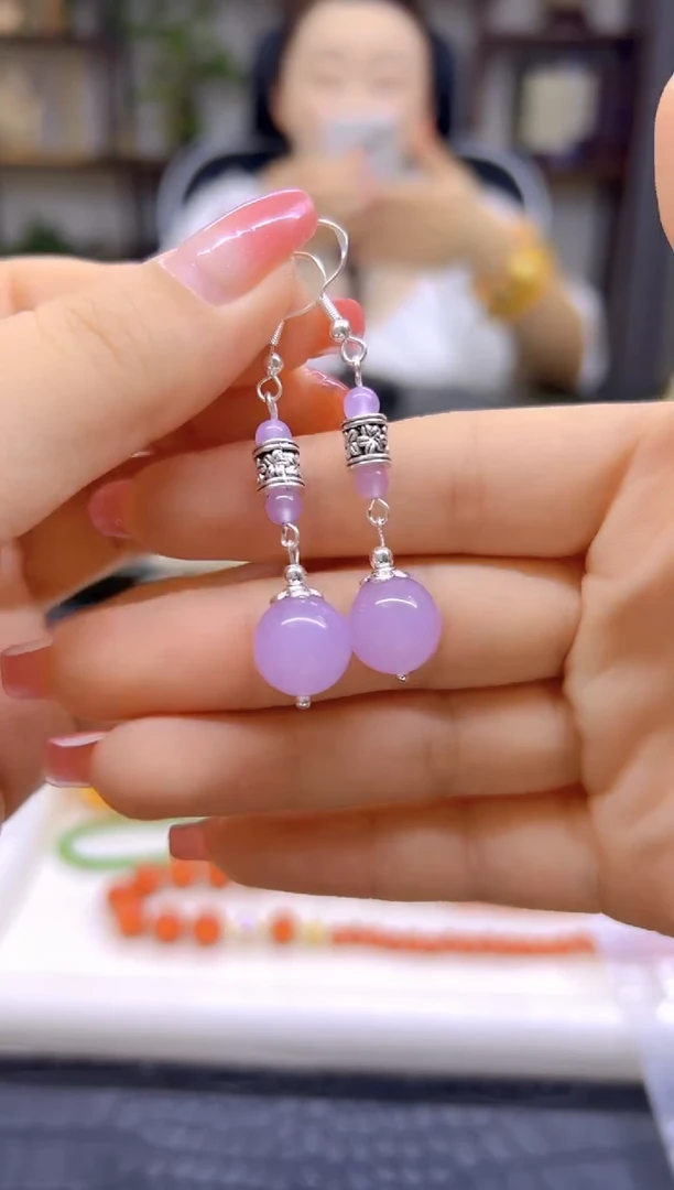 银S925镶嵌翡翠耳饰DIY款E879