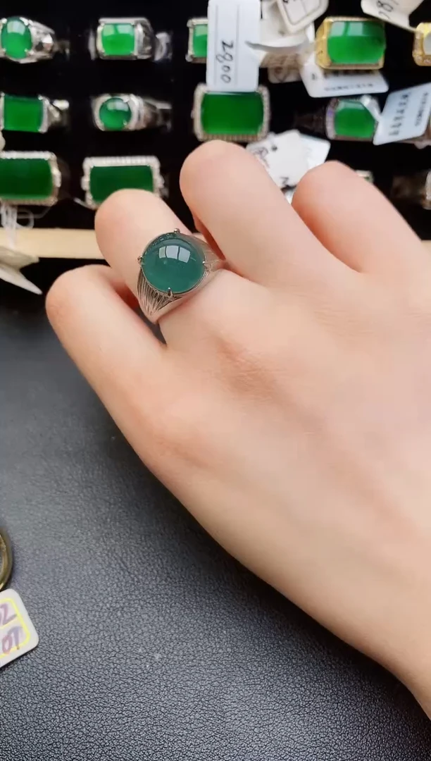 翡翠戒指银S925镶嵌50800