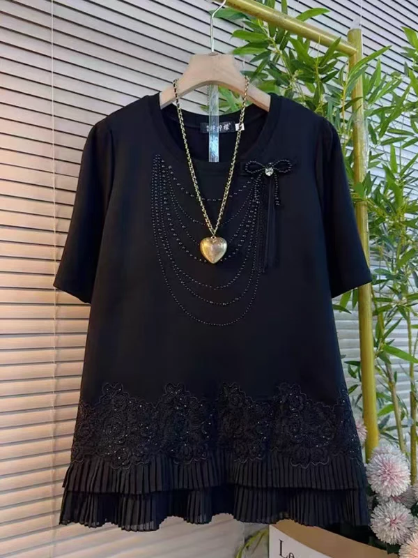 大码女装2025夏季新款短袖t恤女上衣减龄显瘦胖妹妹胖mm气质洋气