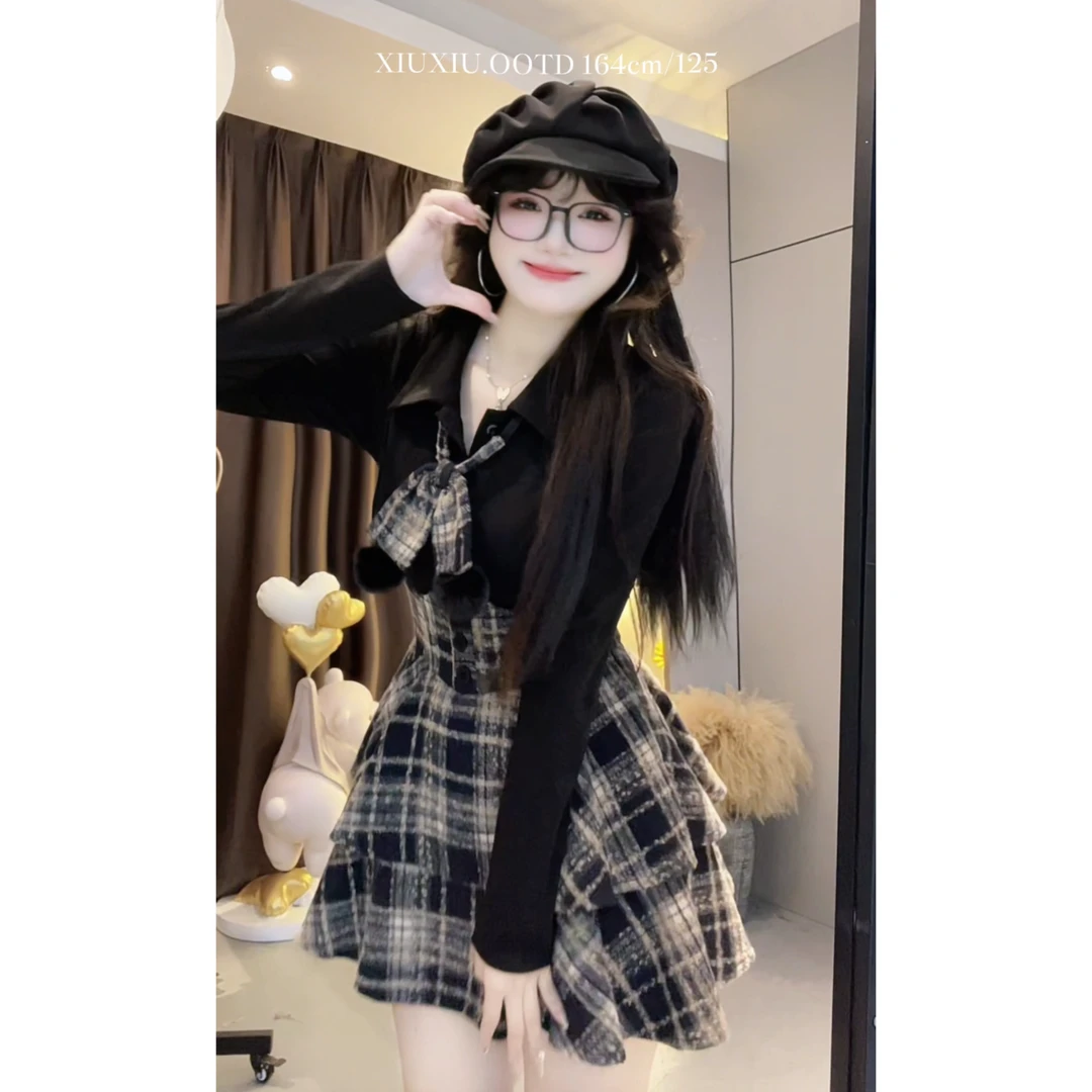 【少女特调】7651微胖mm毛毛系带短款针织打底衫女秋冬修身显瘦套装