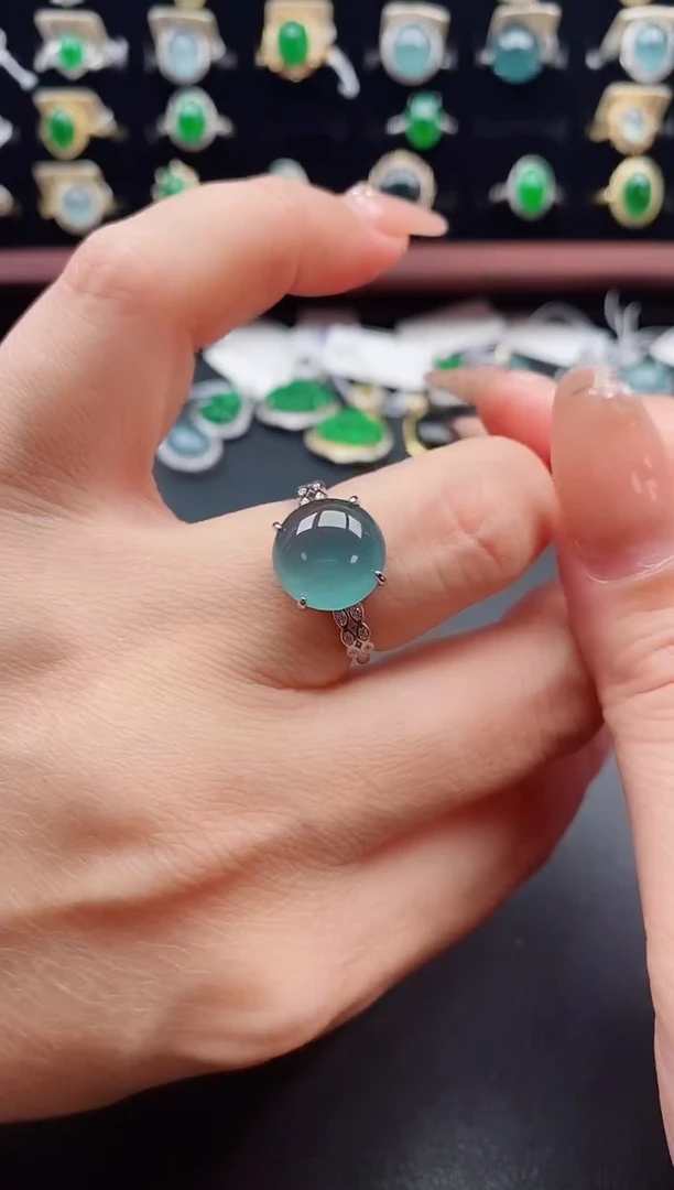银S925镶嵌戒指翡翠1
