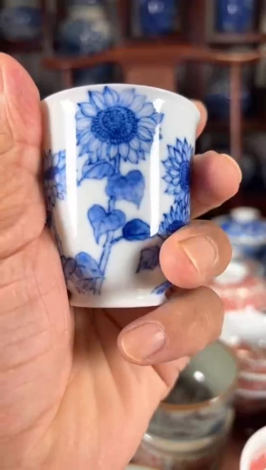 柴窑青花向日葵杯杯