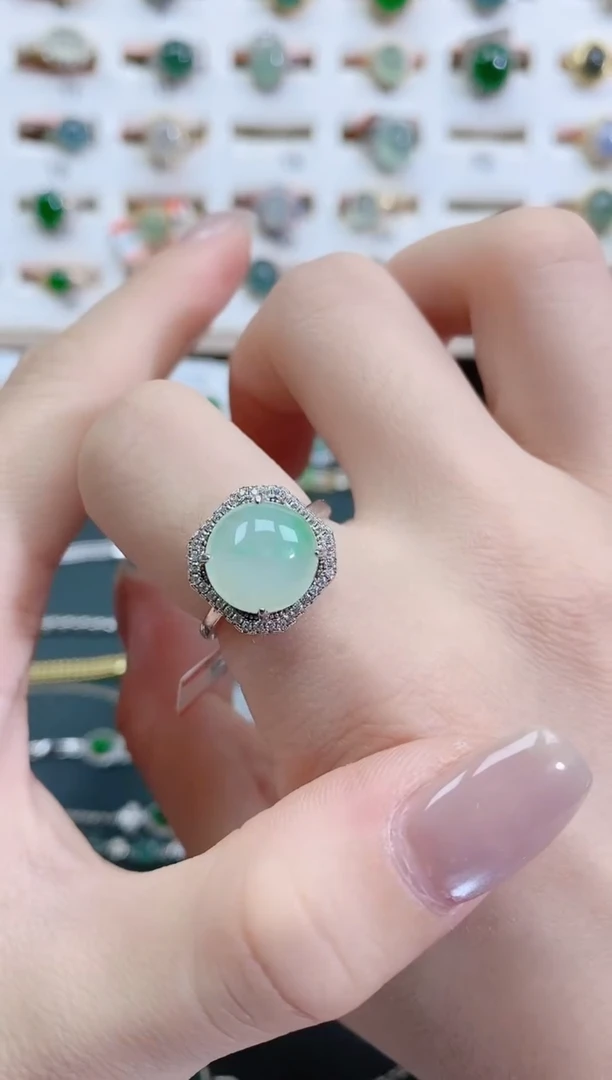 银S925镶嵌戒指翡翠天然翡翠