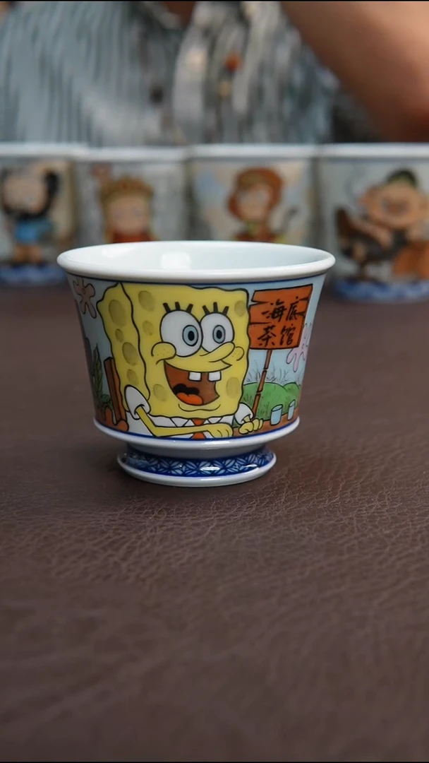 陶瓷杯景德镇手绘海绵宝宝主人杯现货