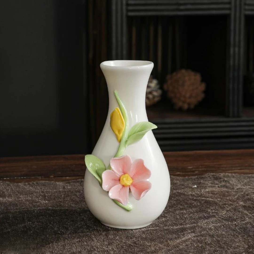 手工捏花陶瓷花插摆件小花瓶ZH1124