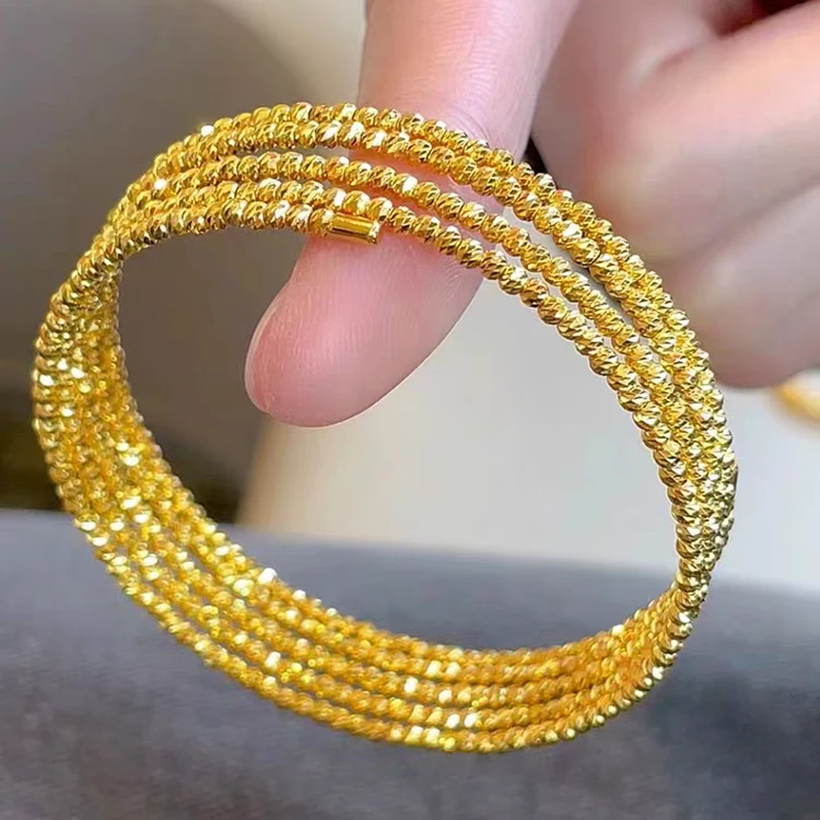 金色爆闪蹦迪珠五圈缠绕手环可伸缩饰品简约风潮手镯520礼物