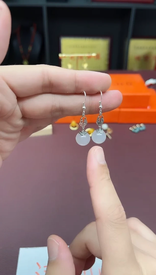 玛瑙/玉髓耳钉银S925镶嵌522000