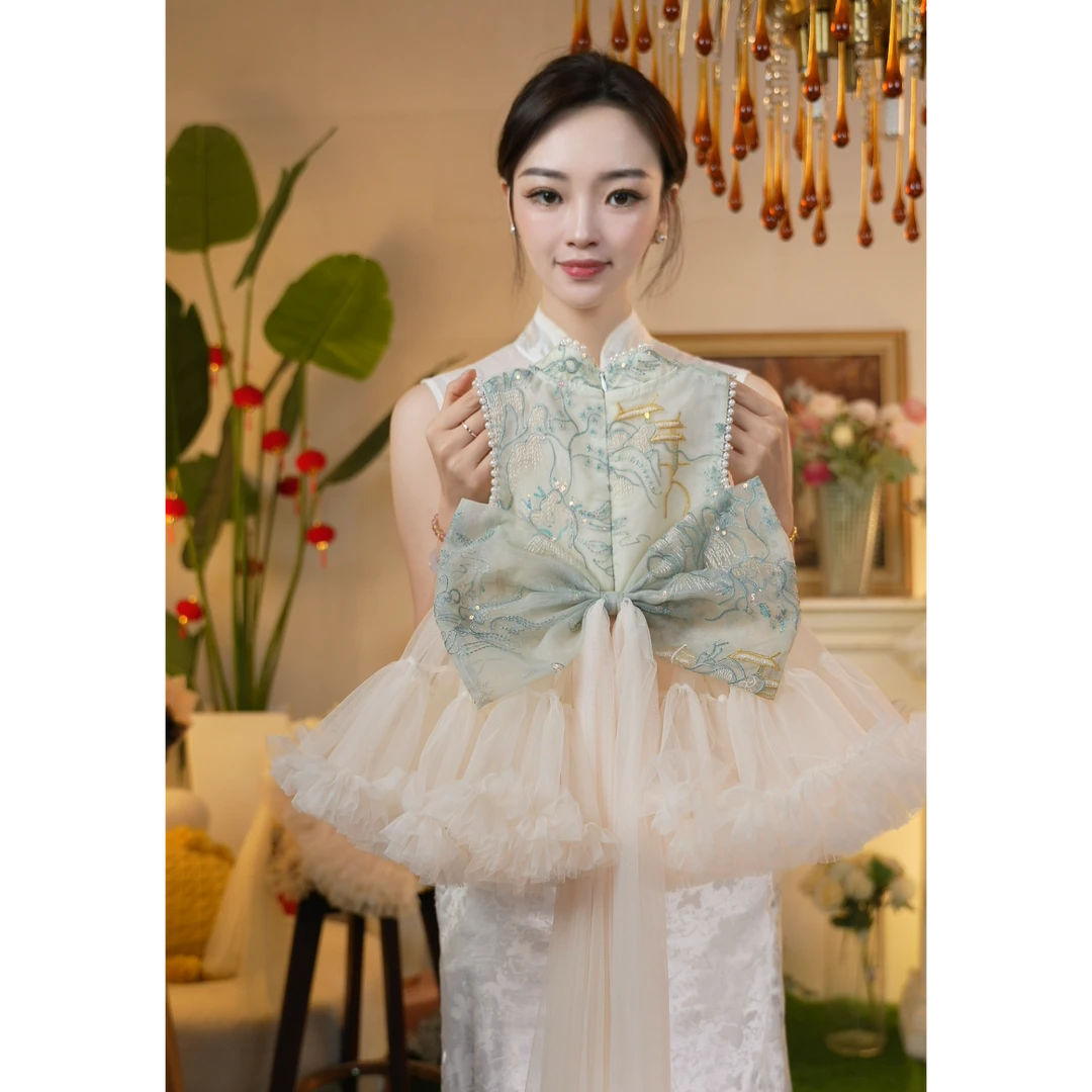 ALONG女童透气清凉感连衣裙夏季闪亮时尚中式礼服公主裙25376