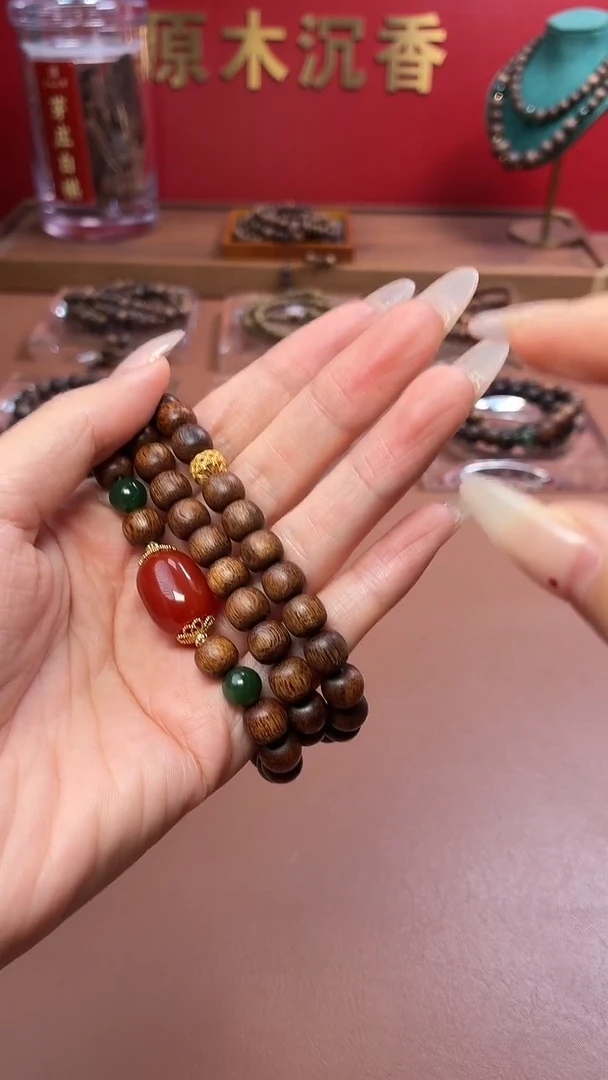 沉香手串沉水越南玉化富森红土7*8三圈设计