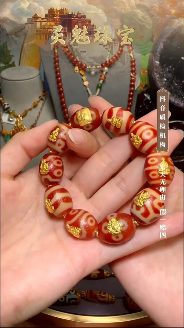 玛瑙/玉髓（覆膜）颈饰18K金镶嵌手串