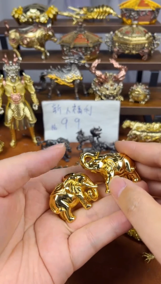 镀金一对大象黄铜