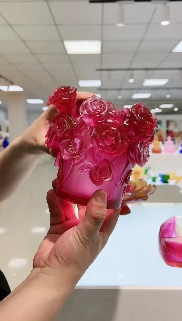 【闪购商品】茶宠古法琉璃玫瑰花瓶烛台