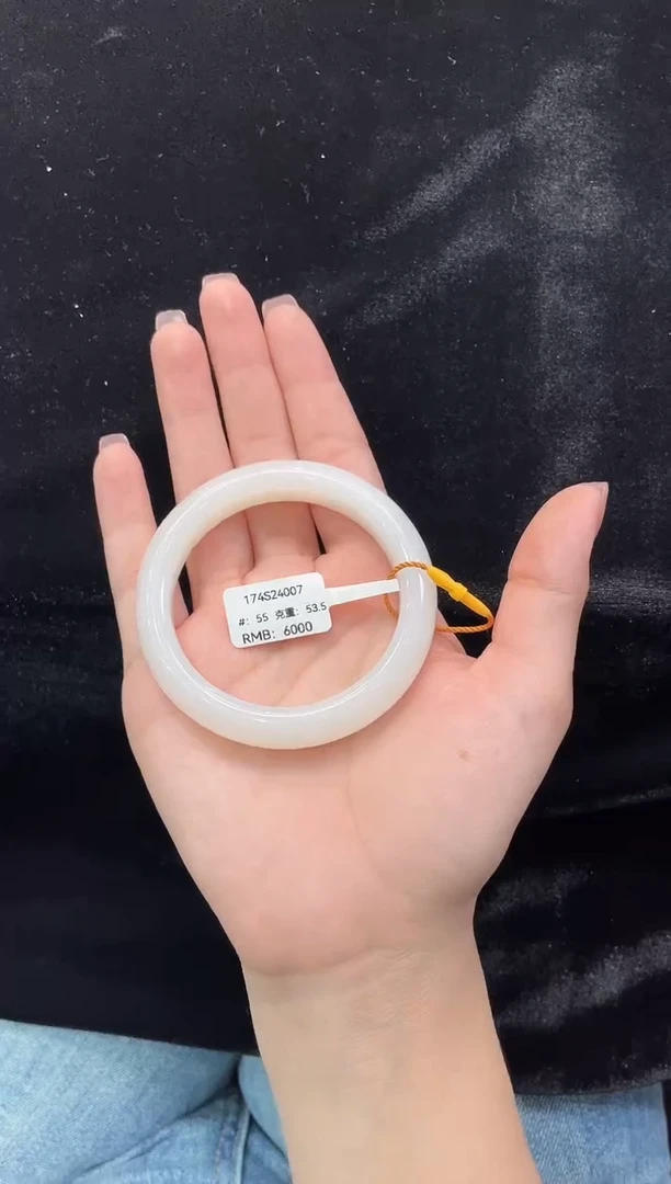 和田玉手镯未镶嵌新疆直发和田玉白玉#55上等和田玉手镯女