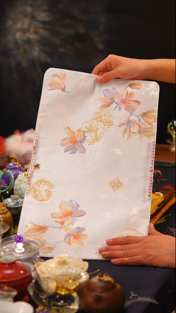 082茶席茶席50x30cm米白色玉兰花/