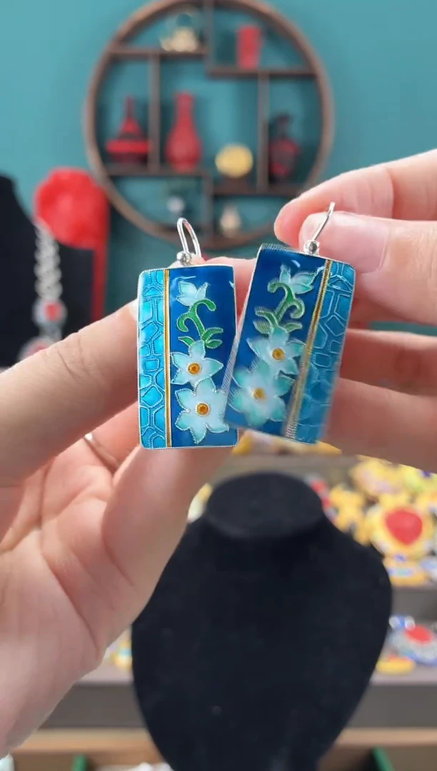非遗手工烧蓝精品耳环