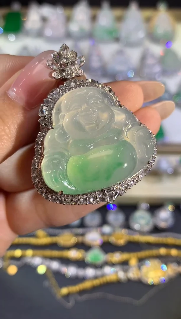 吊坠(不含链)18K金镶嵌翡翠55-佛公