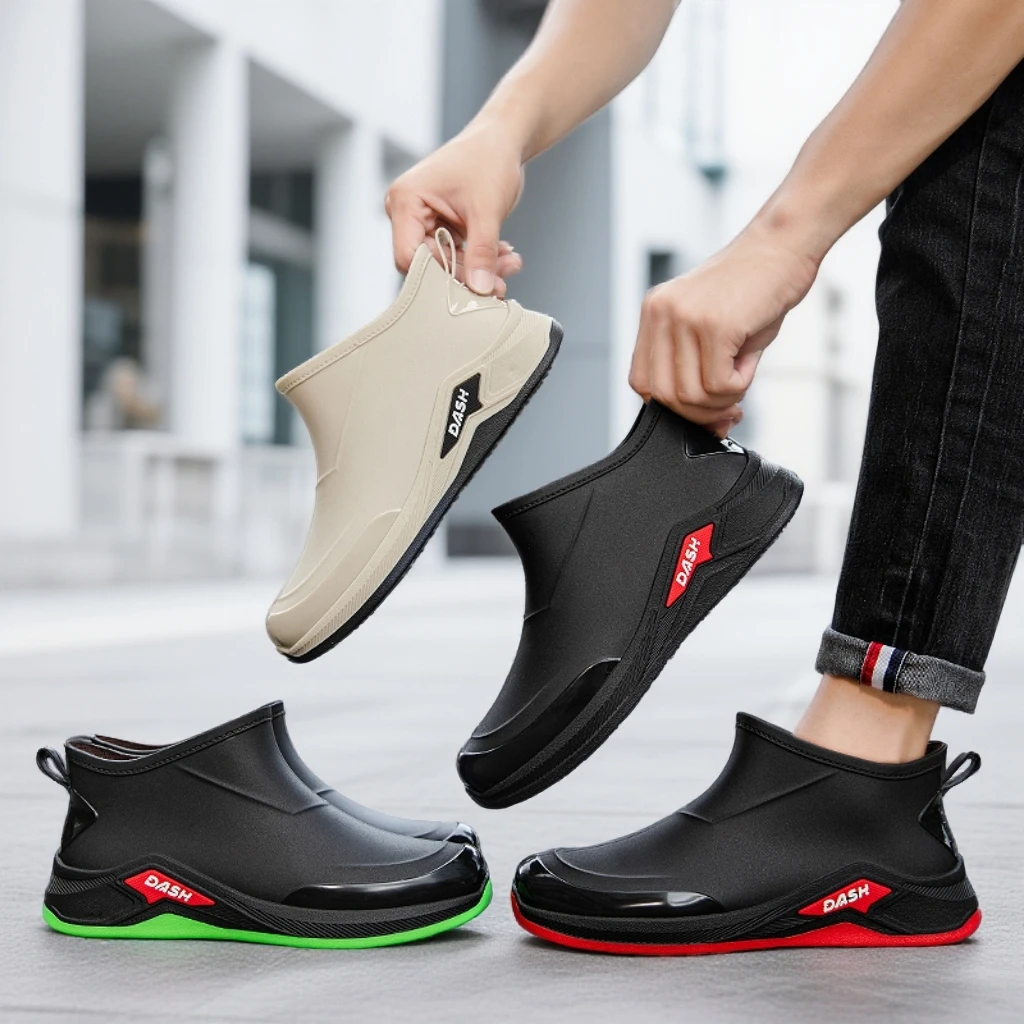 东北雨鞋拼色耐磨防水厚款休闲短筒学生雨靴男款加绒雨鞋徒步雨靴