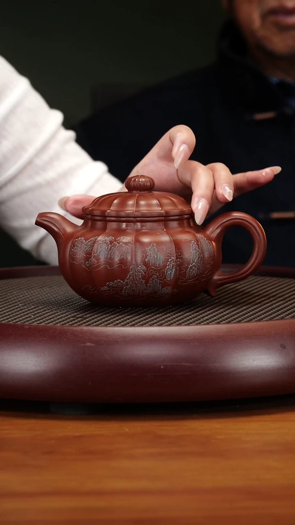 茶壶紫砂56SDH筋纹仿古海棠红360cc