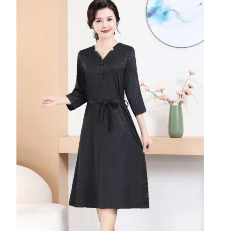 9751-夏季新款高贵中袖收腰显瘦气质妈妈装连衣裙女（老余）
