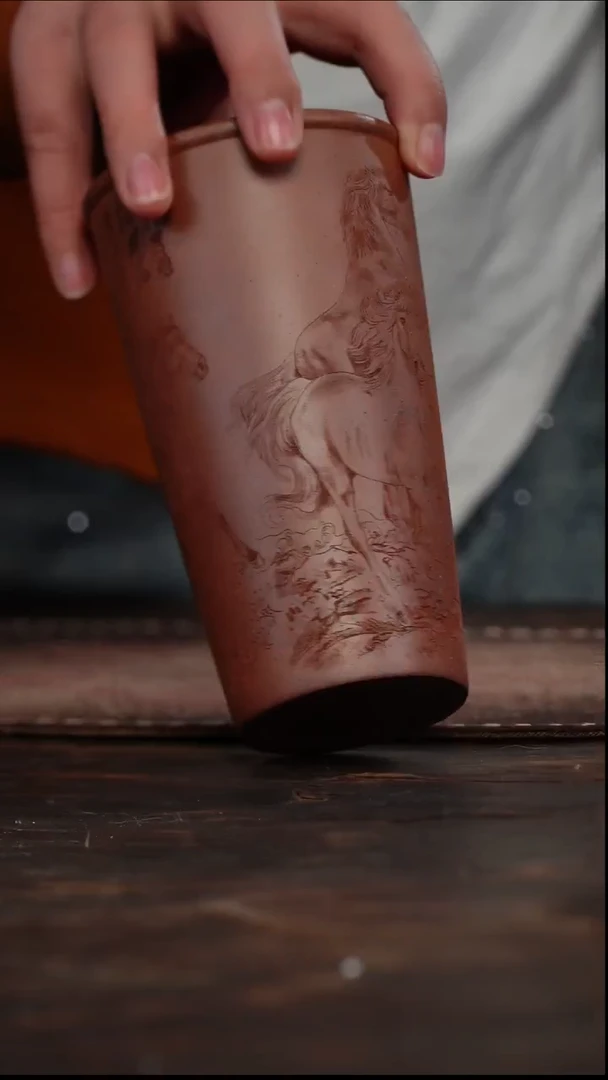 茶杯紫砂福利紫砂柴烧八骏图可乐杯