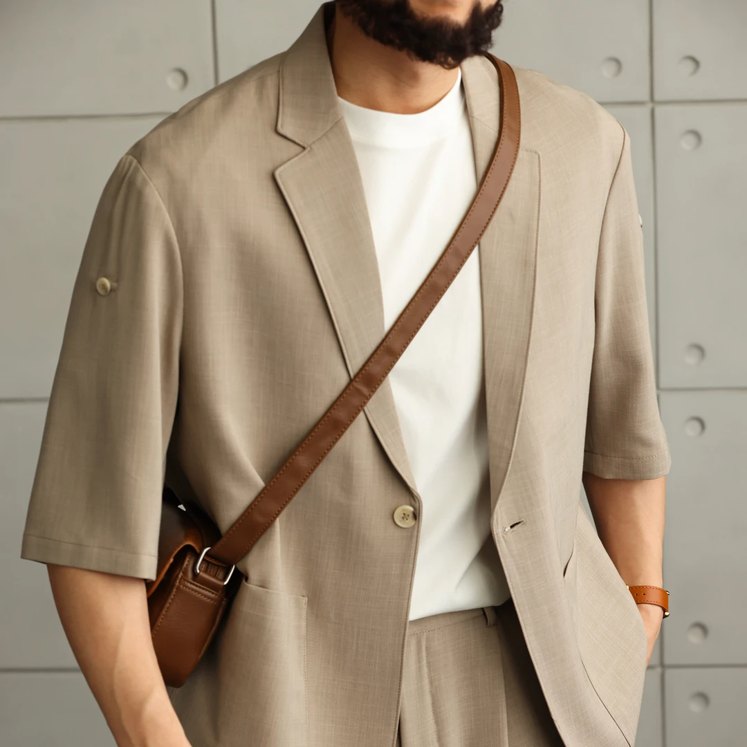 【彤彤家】秋夏款西服套装高级轻薄麻感休闲宽松西装男装轻熟风透气