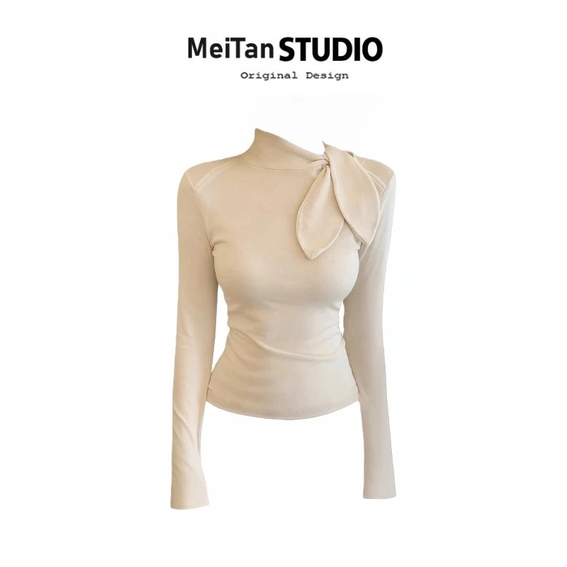 新品韩系穿搭兔耳朵长袖针织衫女秋冬收腰显瘦绝美内搭打底衫上衣