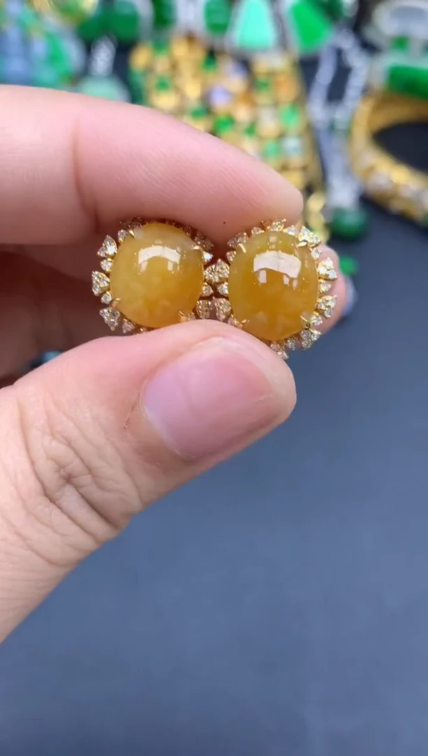 翡翠18K金镶嵌耳饰299-春日珠宝