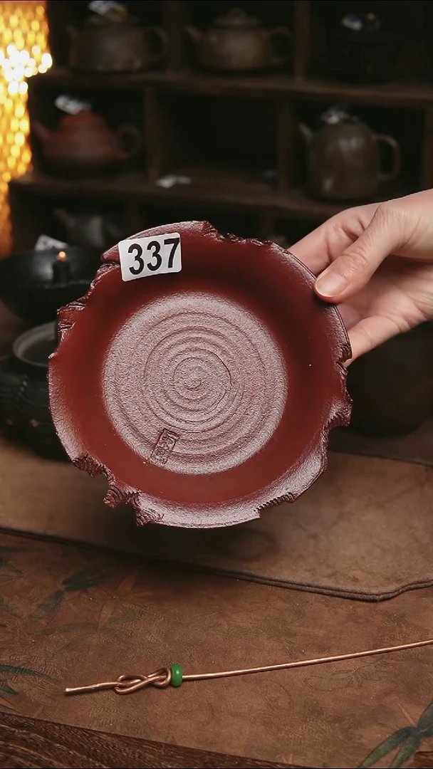 337号紫砂全手红色壶承
