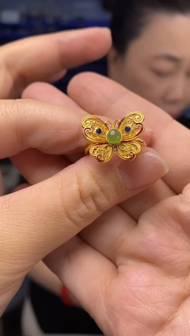 银S925镶嵌戒指和田玉JZ3017