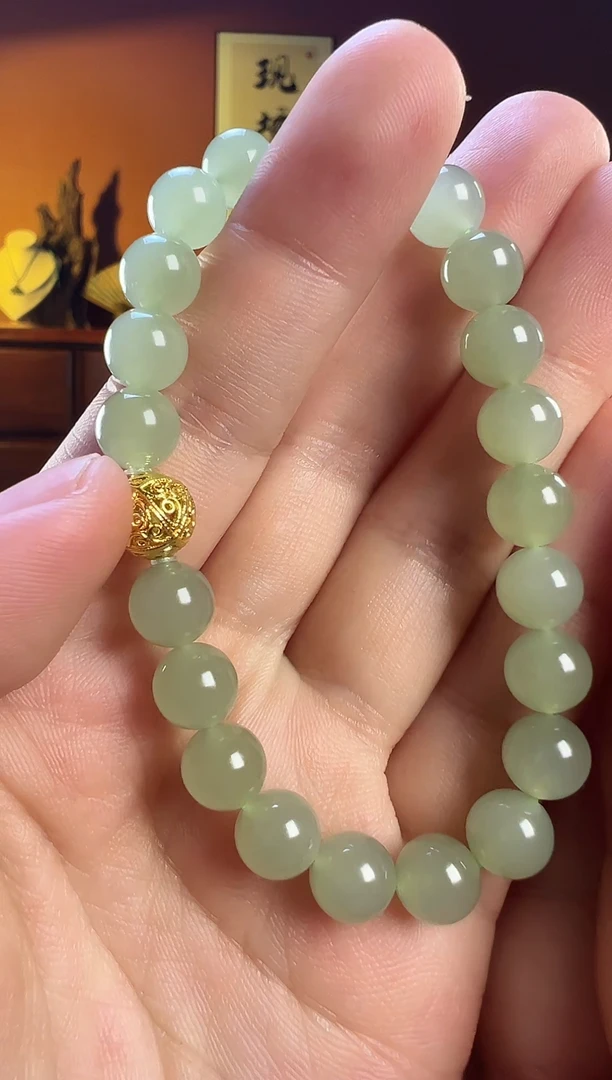 【闪购商品】和田玉手串18K金镶嵌和田玉8mm
