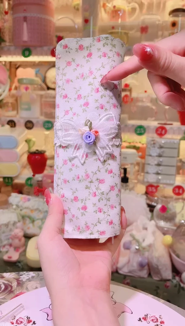 小碎花化妆笔袋粉色——手工制作品质好！