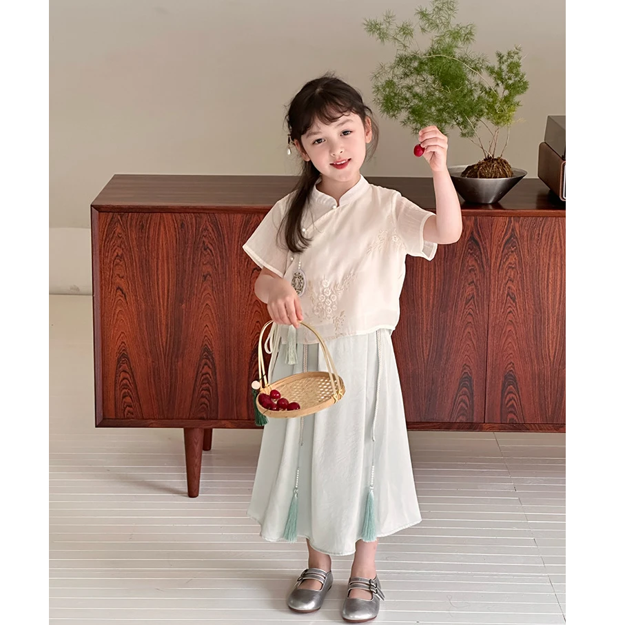 【新中式】夏季女童新中式绣花旗袍古风流苏汉服裙25E052