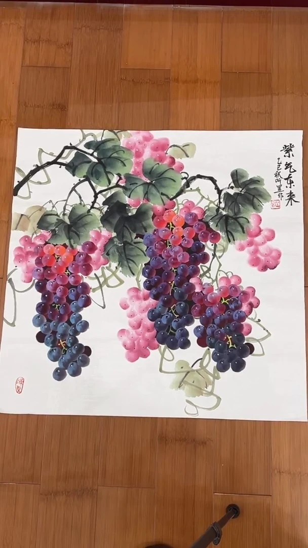 国画【福利，纯手工手绘】听昱葡萄68*68厘米