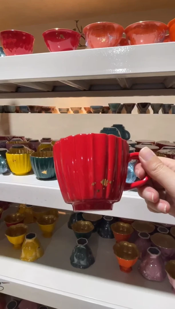 杯【宜景窑中国红鎏金系列】马克杯