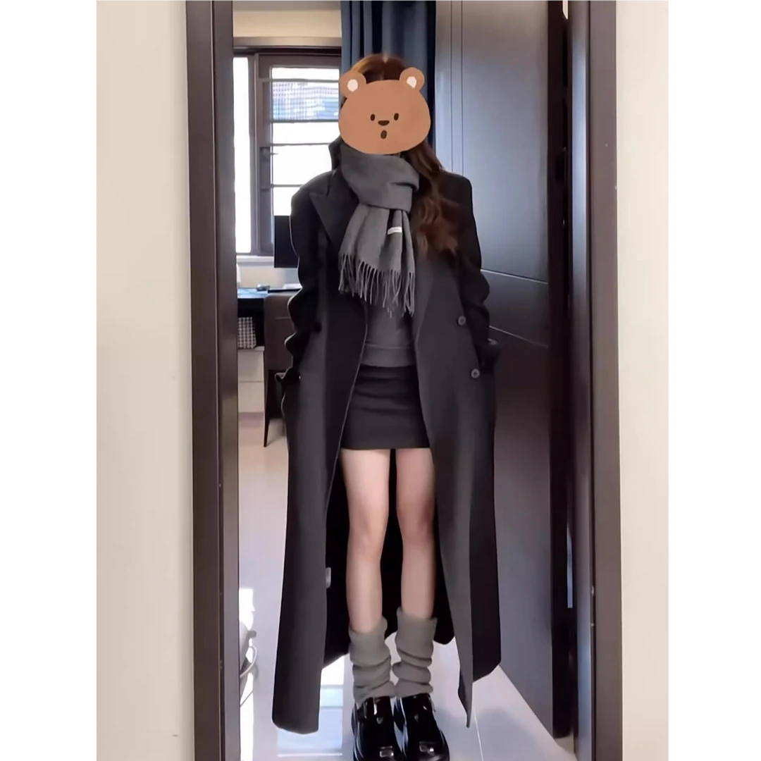韩系毛呢大衣外套女2025新款高级感气质穿搭中长款小个子秋冬季