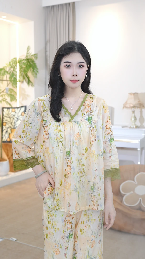 【冰冰专属B】2025女士夏款舒适纯棉睡衣七分袖家居服薄款AYR
