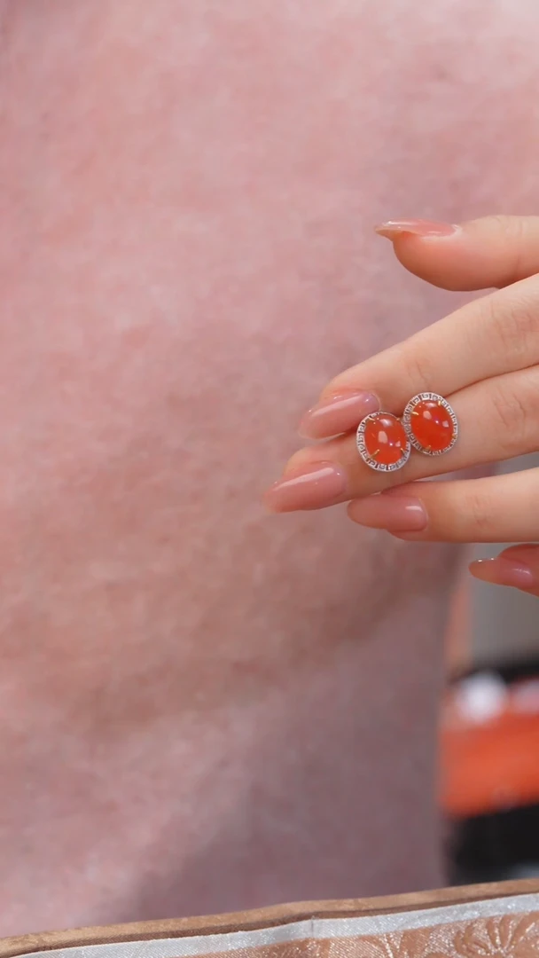 【闪购商品】南红玛瑙耳饰18K金镶嵌多样性发@@N4097