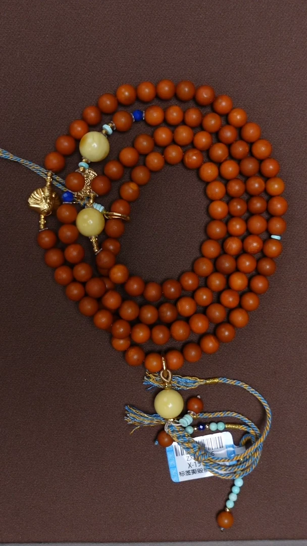琥珀颈饰未镶嵌橘皮老蜡108项链7mm