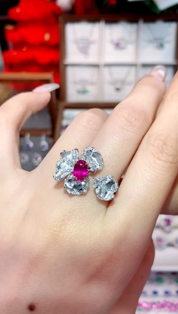 戒指彩色蓝宝石18K金镶嵌1.07ct/天然宝石/七天无理由