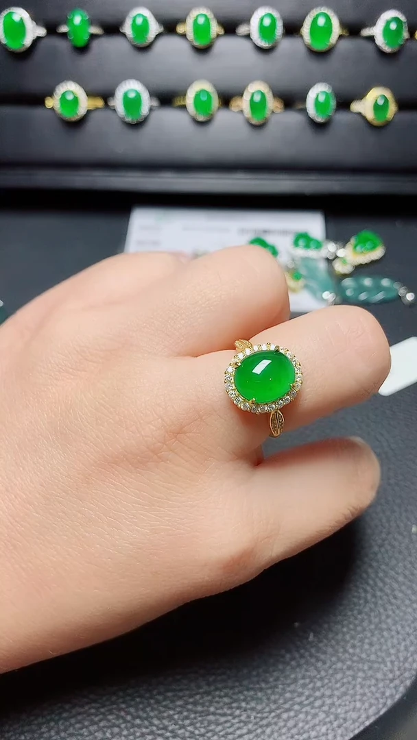 银S925镶嵌戒指翡翠天然翡翠A货s925银镶