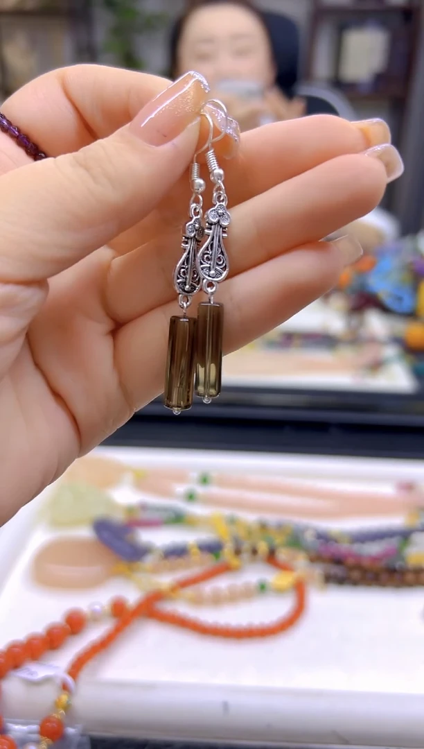 水晶耳饰银S925镶嵌DIY款E568