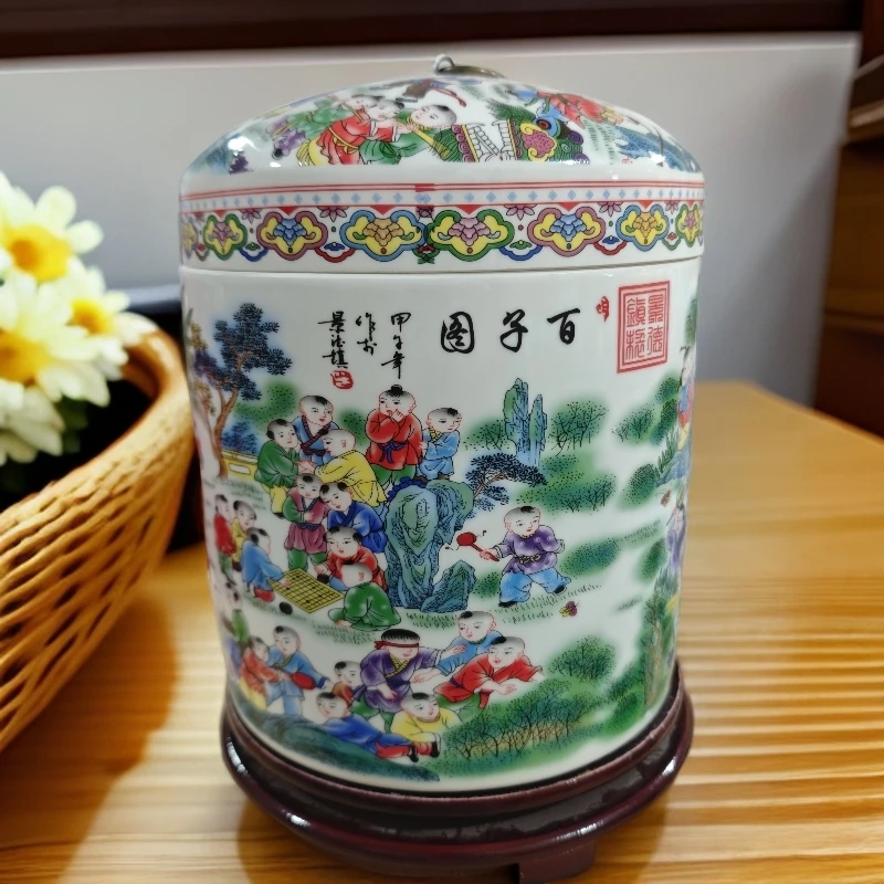 高度23口径20景德镇陶瓷珐琅彩百子图10斤罐201