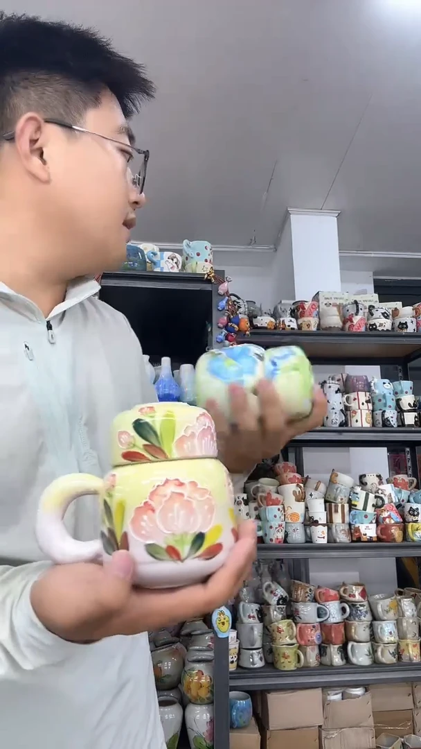 陶瓷粉色  茶杯带盖碗一套
