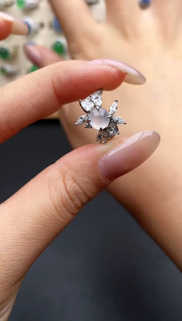 银S925镶嵌戒指翡翠一物一证一礼盒