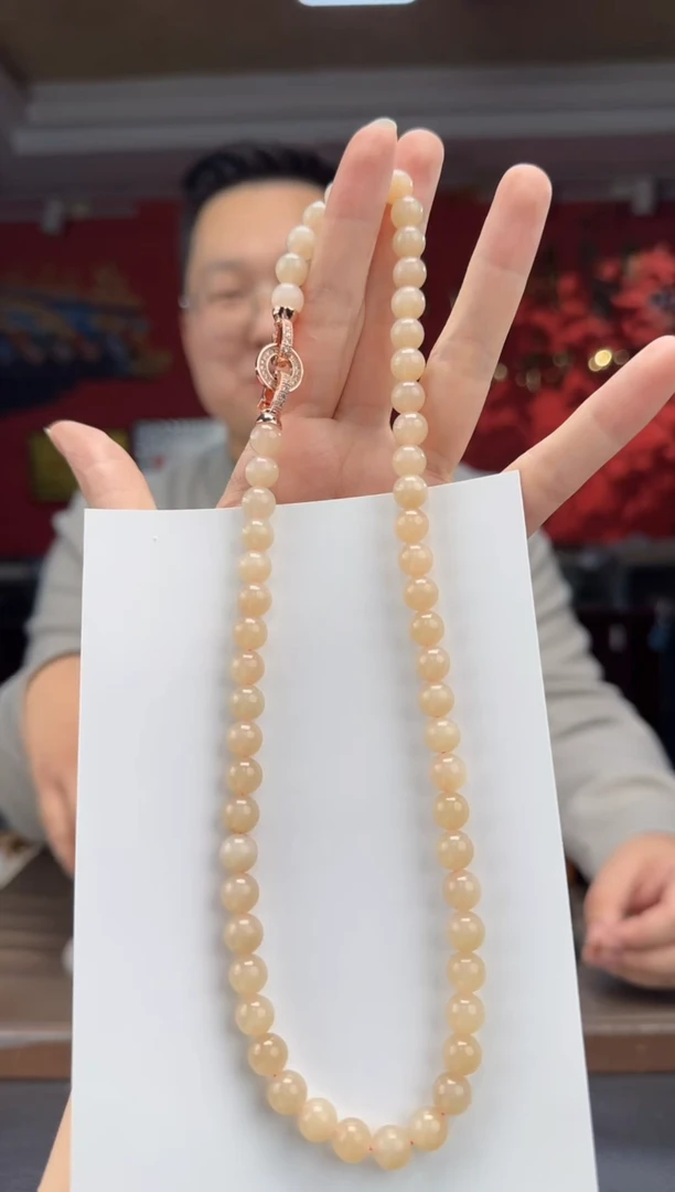 颈饰未镶嵌和田玉藕粉妈妈链卡8