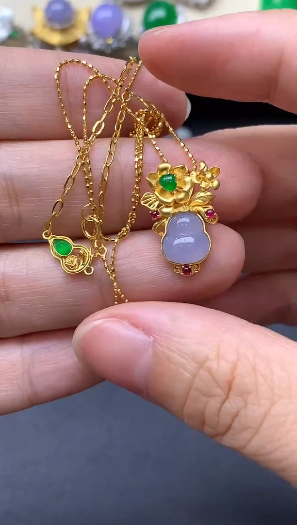 翡翠18K金镶嵌颈饰599-中国好珍宝