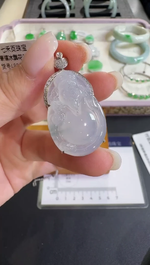 吊坠(不含链)18K金镶嵌翡翠【源头工厂】钻石镶嵌