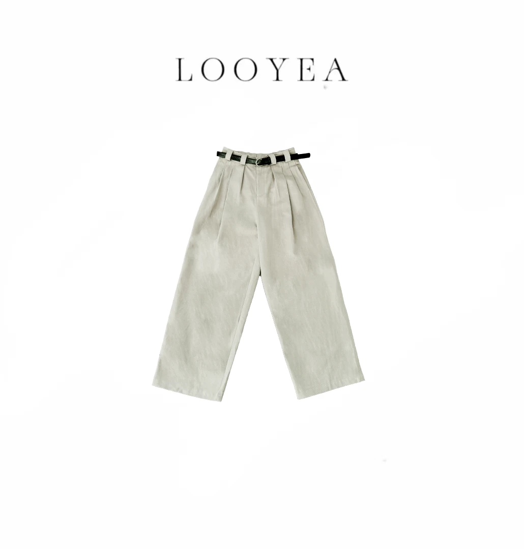 【杏落裤】春夏百搭直筒带腰带高腰休闲裤 1838