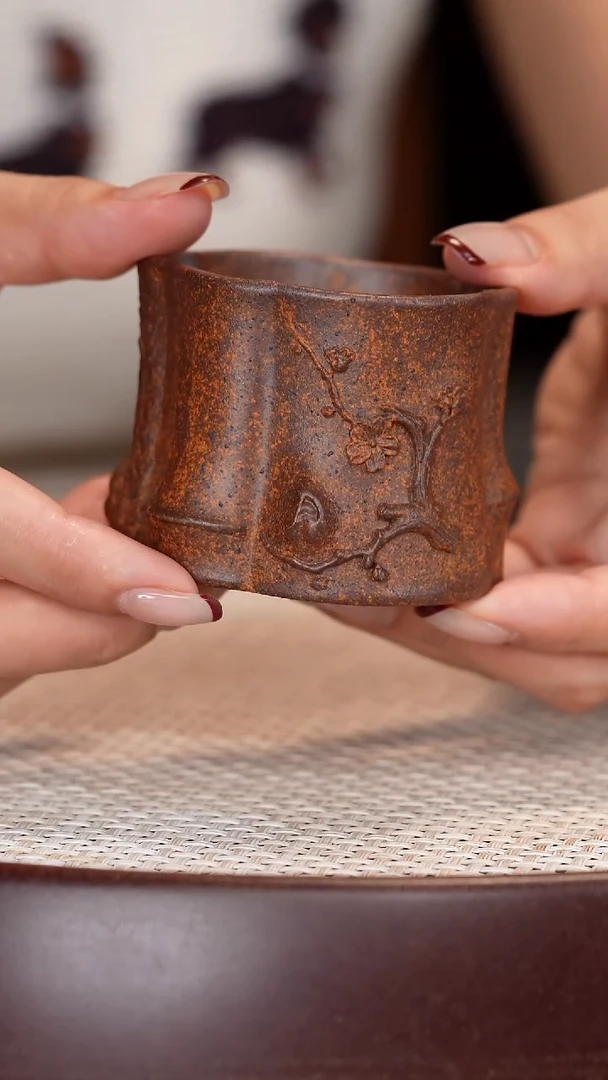 紫砂茶杯龙骨金砂梅桩杯
