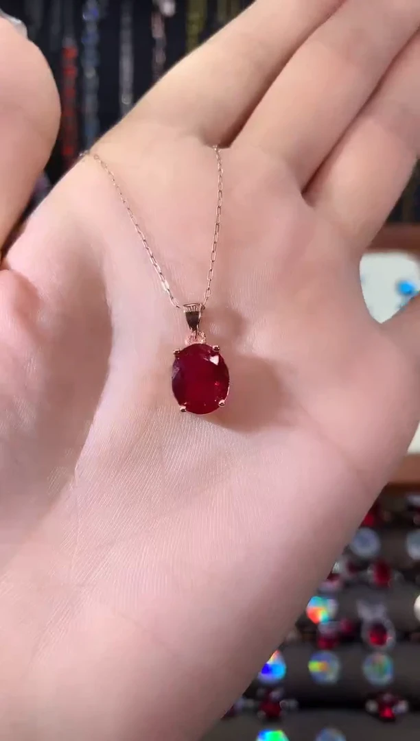 吊坠(赠链)银S925镶嵌红宝石玫瑰金酒红810